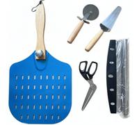 Colcolo Utensilios para Servir Pizza Juego Completo Pizza Pala Perforada Cortadora Rueda Tijeras Cuchillo con Afilados y Madera, style to 4