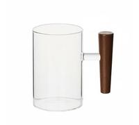 Colcolo Vaso Resistente al Taza de Vidrio Taza con Asa Vaso Transparente con Asa de Madera Borosilicato para Té de y Café Agarre Cómodo Adecuado para Hogar, Taz MangoMadera