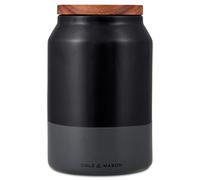 Cole & Mason Hinxton Tarro de Cerámica Cocina Almacenaje Mediana con Tapa de Madera Negro/Gris, Recipiente de Almacenamiento Redondo para Alimentos Hermético, Cerámica/Acacia, 172mm x 110mm