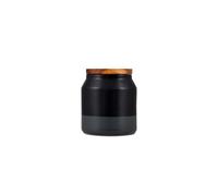 Cole & Mason Hinxton Tarro de Cerámica Cocina Almacenaje Pequeña con Tapa de Madera Negro/Gris, Recipiente de Almacenamiento Redondo para Alimentos Hermético, Cerámica/Acacia, 125mm x 110mm