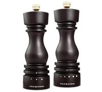 Cole & Mason London Molinillo de Sal y Pimienta, Mecanismo de Cerámica, 6 Grados de Molienda Ajustable, Madera de Haya Chocolate, Molinillo de Especias Recargable, Manual, 2 Pcs Set de Regalo, 18 cm