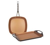 Colección Origen: set de Sartén grill de 28 cm, y Plancha asador/grill de 36 cm, aluminio forjado, aptas para inducción