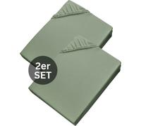 Colección SCHÖNER WOHNEN. Sábanas bajeras ajustadas BASIC, color salvia, 200 x 200 cm - Juego de 2 unidades