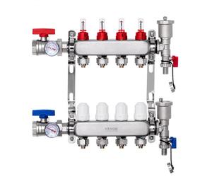 Colector de calor radiante de 4 derivaciones VEVOR, colector de tubería PEX de 1/2", colector PEX de acero inoxidable para calefacción por suelo radiante hidrónico, kit de colector PEX de calor radian