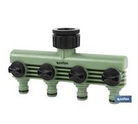 Cofan Colector de riego 4 salidas ajustables para mangueras de jardín con adaptador de grifo