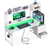 Coleshome Escritorio Gaming con Estantería, 137x48cm, Fibra Carbono Blanco