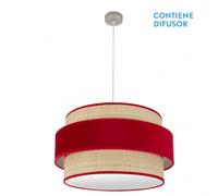 Colgante reyes 3xe27 niquel/natural-rojo regx60x60 cm