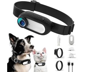 Collar de Cámara para Gatos, HD 1080P, Cámara para Collar de Mascotas, Cámara de Vídeo para Gatos, Mini Collar con Cámara, Gran Angular de 170 °, Recargable por USB, Collar