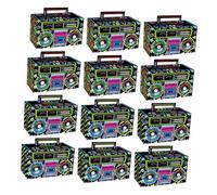 COLLBATH Cajas de Obsequio Retro 80’s para Fiesta 12 Unidades Papel Resistente Diseño Cassette Portátil Decoraciones para Eventos Temática Ochentera y Contenedor de Dulces