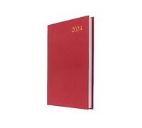 Collins Debden Essential - Agenda diaria 2024 tamaño A5, papel reciclado ecológico, totalmente reciclable, diario y planificador de 2024 página por día, uso académico y personal (tamaño A5, rojo)