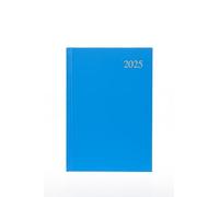 Collins Essential - Agenda de negocios 2025, agenda diaria por página A5 con tapa dura de grano de cuero, color azul claro, ESSA51.57-25