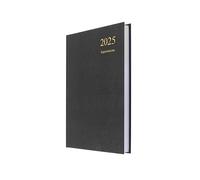 Collins Essential E-ESSA51A.99-25 - Agenda ecológica para 2025, tamaño A5, día por página, agenda de negocios, tapa dura de cuero y papel reciclado, color negro