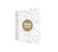 Collins Scandi - Agenda 2025, diario A5 día por página con citas, color terrazo blanco (E-PW51.WHTZ-25) - Agenda diaria con tapas de alambre de tapa dura y papel reciclado