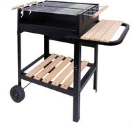Aktive Barbacoa de carbón portátil doble parrilla 100x40x88 cm mesa lateral madera 2 ruedas