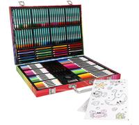 COLORBABY - Set de dibujo infantil infantil con 130 piezas, set de arte completo con lápices de grafito, de colores, rotuladores, ceras, borrador, sacapuntas, bloc de notas, en estuche metálico con as