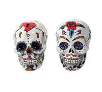 Colorido día de Muertos azúcar de calaveras salero y pimentero Set