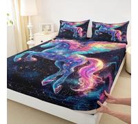 Colorido unicornio placa empotrada tamaño L noche estrellada mágica unicornio cama 2 piezas fantasía animal juego de ropa de cama para adultos