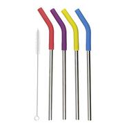 Colourworks Pajitas de Metal Reutilizables y Cepillo Limpiador, Diseño Ecológico, en Caja de Regalo, Acero Inoxidable, 23 cm, Juego de 4, Multicolor