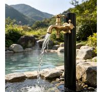 Columna de agua para exteriores con grifo de doble salida, grifo de agua para jardín, poste de agua para hidrante de jardín de acero inoxidable para patio granja, negro(Round A,Height: 95cm/37.4in)