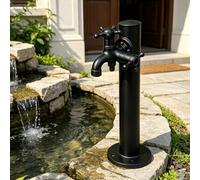 Columna de agua para exteriores con grifo de doble salida, grifo de agua para jardín, poste de agua para hidrante de jardín de acero inoxidable para patio granja, negro(Round B,Height: 95cm/37.4in)