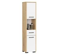Columna de baño akord fin roble artisan 30 cm 2 puertas 1 cajón frente en color blanco 5 estantes 30x30x140 cm