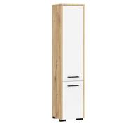 AKORD | Armario Alto de Baño | Cómoda de Baño | Fin 2P, 2 Puertas (Superior e Inferior) | A30 x H140 x F30 cm | 25 kg | Armario Colgante o para Montaje en Pared | Roble Artesanal |Blanco
