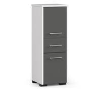 AKORD | Columna de baño Fin 85 | 30x85x30 cm, Peso 25 kg | 2 Puertas y 1 Cajón | Armario Cerrado de Suelo | También Adecuado como Armario Colgante | Blanco/Gris Grafito