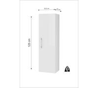 Columna de baño suspendida, blanca brillante, 125x33 cm, con sistema de cierre suave, modelo Pinia