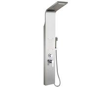 Columna de ducha con chorro de masaje + control de temperatura + ducha + boquilla de acero inoxidable para cuarto de baño, hotel, gimnasio, salón de belleza (140 x 22 x 7 cm, acero inoxidable)