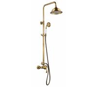 Columna de ducha con grifo monomando edouard rousseau byron dorado satinado rociador 21 cm redondo barra extensible sistema antical