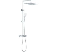Columna de ducha con grifo termostático edouard rousseau otaki cromo brillo rociador 30 cm cuadrado barra extensible pantalla digital sistema antical