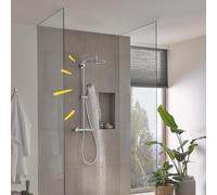 Columna de ducha con grifo termostático grohe vitalio joy shower system cromo brillo rociador 25 cm redondo sistema antical con ahorro de agua cuerpo frío antiquemaduras