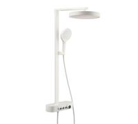 columna de ducha exterior para pared Interruptor de Perilla blanco Lechoso | grifo ducha de pared monomando con manguera y alcachofa Función 3+1, rociador de ducha 32.5cm redondo