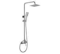 Columna de ducha monomando extralarga modelo SIO tubo redondo extensible regulable en altura de 100 a 150 cm. Incluye ducha de mano y rociador con diseño cuadrado. Recambios garantizados