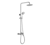Columna de ducha monomando extralarga redonda modelo DUA con repisa integrada. Tubo extensible regulable en altura de 100 a 150 cm. Ducha para hidromasaje y rociador redondos. Recambios garantizados