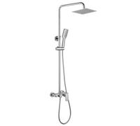 Columna de ducha monomando extralarga redonda modelo DUA con repisa integrada. tubo redondo extensible regulable en altura de 100 a 150 cm. Ducha de mano y rociador cuadrados. Recambios garantizados