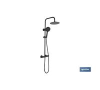 Cofan Columna de Ducha Extensible con Grifo Termostático | Grifería con acabado Negro Mate