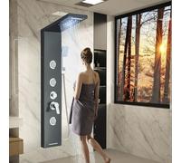 Columna de Ducha Negra Sistema de Panel de Ducha 5 en 1 con Cabezal LED Hidromasaje Ducha de Mano y Bañera Diseño Elegante Acero Inoxidable