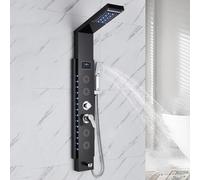 Columna de Ducha Panel de Ducha Baño de Hidromasaje 5 Funciones Sistema de Ducha de Pared de Acero Inoxidable Cepillado con Pantalla LCD Negro