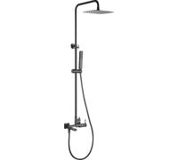 Columna de ducha para bañera monomando Firenze Black Gun Metal PVD | Rociador extraplano S304 de 30 x 20 cm, caño plegable, teleducha y flexo de 1,8 m