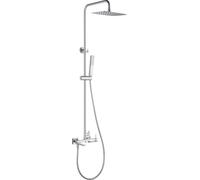 Columna de ducha para bañera monomando Firenze Cromo Pulido | Rociador extraplano S304 de 30 x 20 cm, caño plegable, teleducha y flexo de 1,8 m