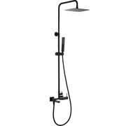 Columna de ducha para bañera monomando Firenze Negro Mate | Rociador extraplano S304 de 30 x 20 cm, caño plegable, teleducha y flexo de 1,8 m