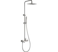 Columna de ducha para bañera monomando Firenze Níquel Cepillado | Rociador extraplano S304 de 30 x 20 cm, caño plegable, teleducha y flexo de 1,8 m