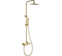 Columna de ducha para bañera monomando Firenze Oro Cepillado PVD | Rociador extraplano S304 de 30 x 20 cm, caño plegable, teleducha y flexo de 1,8 m