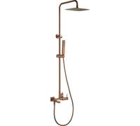 Columna de ducha para bañera monomando Firenze Oro Rosa Cepillado PVD | Rociador extraplano S304 de 30 x 20 cm, caño plegable, teleducha y flexo de 1,8 m