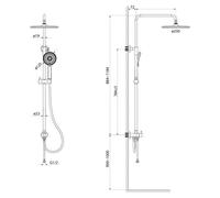 Columna de ducha Sapho sin grifo, con cabezal de ducha y ducha de mano, de forma redonda, cromada