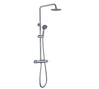 Columna de ducha termostática extralarga diseño redondo, con tubo extensible de 100 a 150 cm. Rociador extraplano de 20cm y ducha de mano de hidromasaje redondos. Recambios garantizados