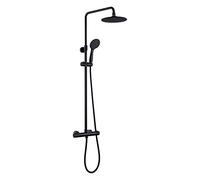 Columna de ducha termostático negro mate redonda. Tubo regulable en Altura de 83 a 120 cm.
