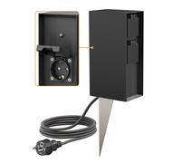ledscom.de Columna de Enchufe para jardín POMI con Pica de Tierra y 2m de Cable para Exterior, IP44, Sensor crepuscular, 3 Pliegues, Negro, Angular, 23cm