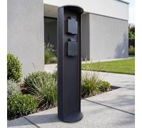 Columna de enchufes Jardín Aluminio Negro IP44 3500W Enchufe exterior 2 fach resistente a la intemperie Distribuidor de energía exterior 40 cm Toma de corriente columna de energía